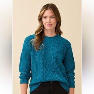 Eddie Bauer Women's Blue Cable Knit 100% Cotton Sweater